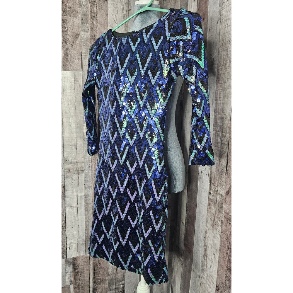 CHARLOTTE RUSSE Sequine Long Sleeve DRESS Blue Green Black Women's size XS - Picture 4 of 8